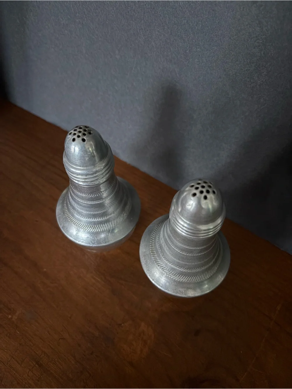 Vintage “Rocket” 1950’s Silver-Tone Metal & Clear Glass Salt and Pepper Shakers